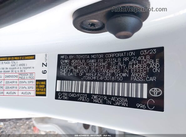 JTDBCMFE4P3018150 2023 TOYOTA LL White Engine compartment view