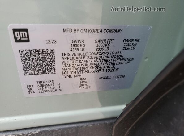KL79MTSL6RB140265 2024 CHEVROLET TRAILBLAZER Green Widok wnętrza 360 stopni