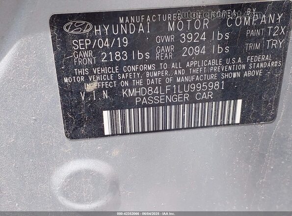 KMHD84LF1LU995981 2020 HYUNDAI ELANTRA Серебряный Вид подкапотного пространства