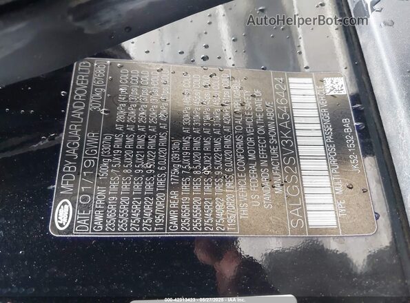 SALGS2SV3KA546424 2019 LAND ROVER RANGE ROVER Черный Вид подкапотного пространства