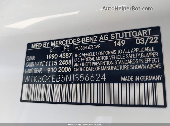 W1K3G4EB5NJ356624 2022 MERCEDES-BENZ A 220 White Engine compartment view