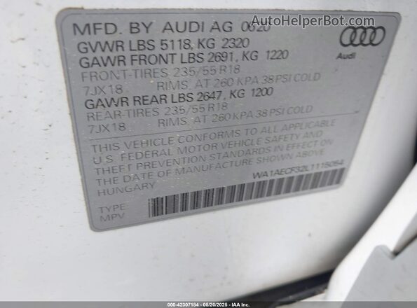 WA1AECF32L1115054 2020 AUDI Q3 White Շարժիչի բաժամունքի տեսք