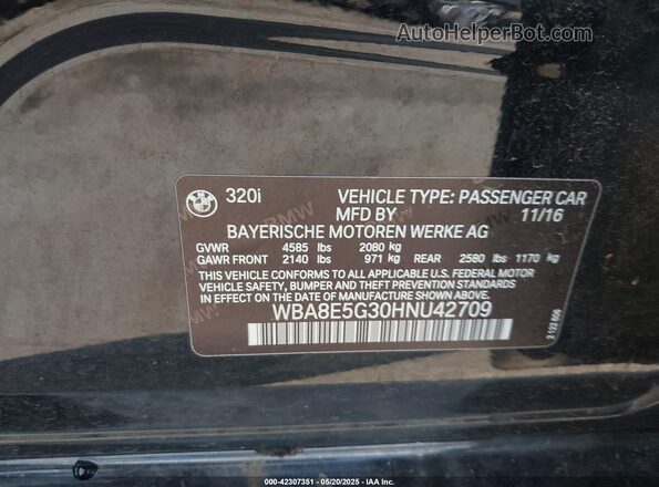 WBA8E5G30HNU42709 2017 BMW OTHER Black Widok komory silnika