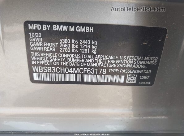 WBS83CH04MCF63178 2021 BMW M5 Серый Вид подкапотного пространства