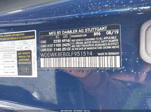 WDDWK8EB0LF951514 2020 MERCEDES-BENZ C Blue Widok komory silnika
