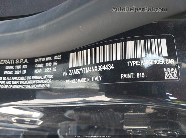 ZAM57YTM4NX394434 2022 MASERATI GHIBLI Black ძრავის განყოფილების ხედი