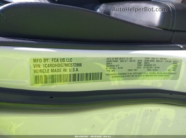 1C4RDHDG7MC572866 2021 DODGE DURANGO Белый Вид подкапотного пространства
