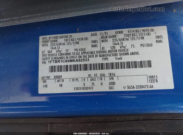 1FTBR1C89MKA92533 2021 FORD TRANSIT-250 Белый Вид подкапотного пространства