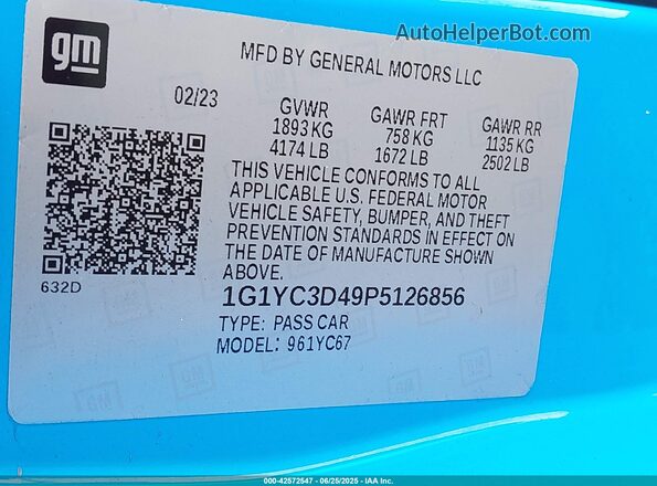 1G1YC3D49P5126856 2023 CHEVROLET CORVETTE Blue Widok komory silnika