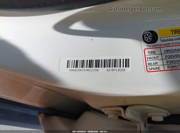 1GKS2GKC8JR222399 2018 GMC YUKON Белый Вид подкапотного пространства