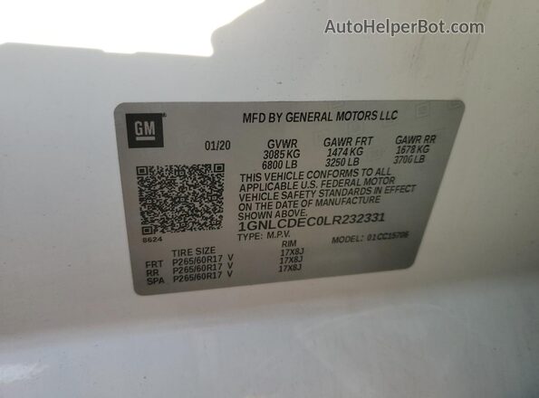 1GNLCDEC0LR232331 2020 CHEVROLET TAHOE White Vista interior de 360 grados