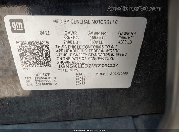 1GNSKLED2MR328447 2021 CHEVROLET TAHOE Black Vista del compartimento del motor