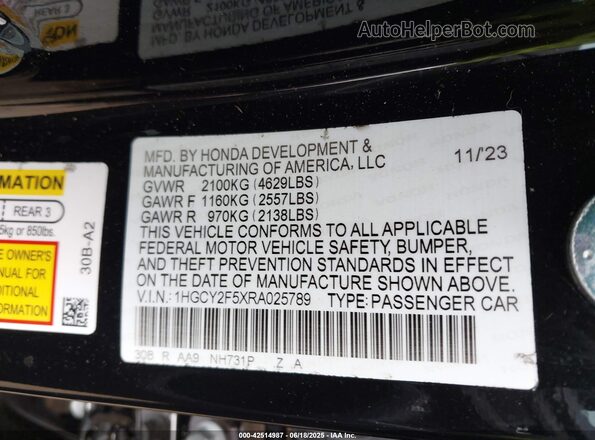 1HGCY2F5XRA025789 2024 HONDA ACCORD Black Engine compartment view