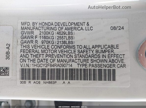 1HGCY2F84RA090714 2024 HONDA ACCORD Белый Вид подкапотного пространства