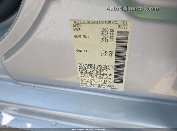 1N4BL4CV7LC243702 2020 NISSAN ALTIMA Silver ძრავის განყოფილების ხედი