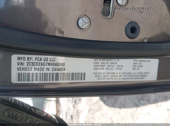 2C3CDZAG7MH560590 2021 DODGE CHALLENGER Gray Widok komory silnika