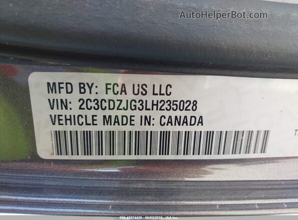 2C3CDZJG3LH235028 2020 DODGE CHALLENGER Серый Вид подкапотного пространства