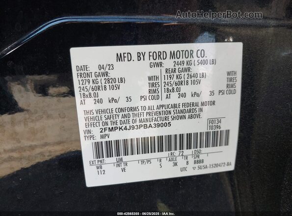 2FMPK4J93PBA39005 2023 FORD EDGE Black Вид підкапотного простору