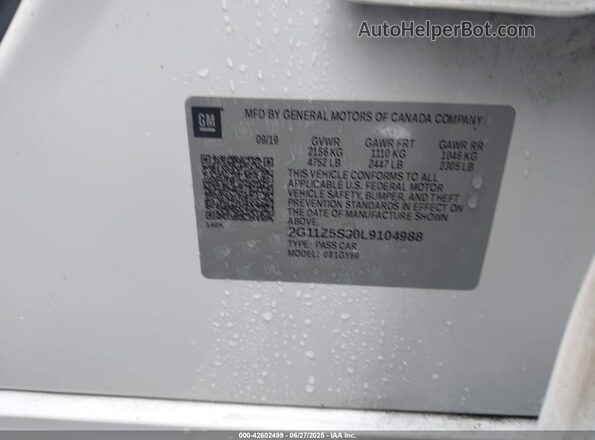2G11Z5S30L9104988 2020 CHEVROLET IMPALA White Widok komory silnika
