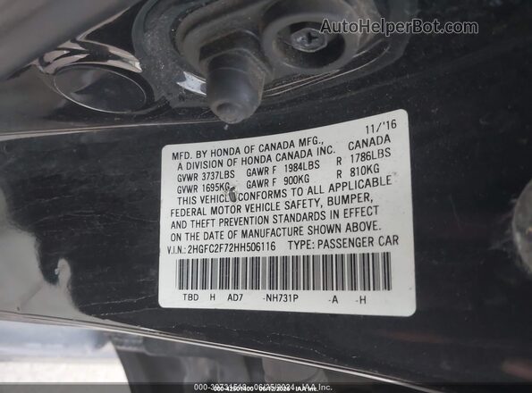2HGFC2F72HH506116 2017 HONDA CIVIC Black ძრავის განყოფილების ხედი