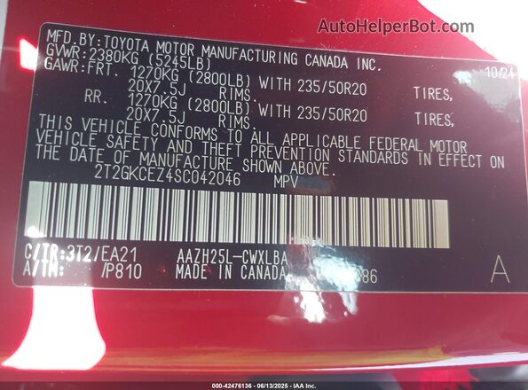 2T2GKCEZ4SC042046 2025 LEXUS NX 350H Red Widok komory silnika