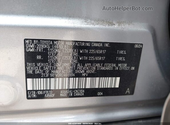 2T3F1RFV0RC460994 2024 TOYOTA LE Silver Շարժիչի բաժամունքի տեսք