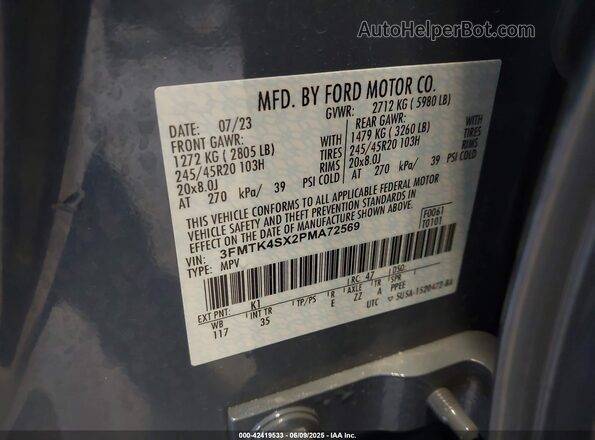 3FMTK4SX2PMA72569 2023 FORD MUSTANG MACH-E Gray Widok komory silnika