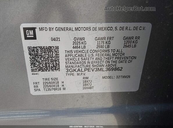 3GKALPEV3ML369862 2021 GMC TERRAIN Gray Engine compartment view