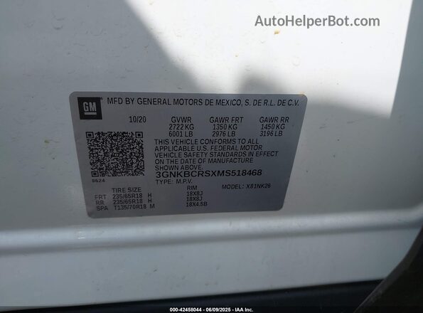 3GNKBCRSXMS518468 2021 CHEVROLET BLAZER Белый Вид подкапотного пространства
