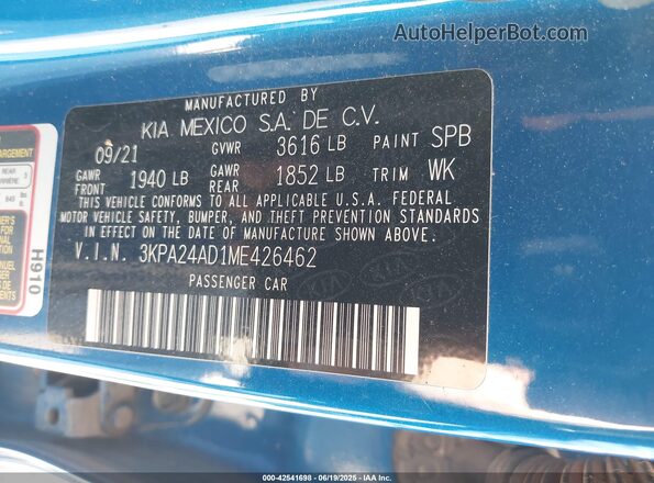 3KPA24AD1ME426462 2021 KIA RIO Синий Вид подкапотного пространства