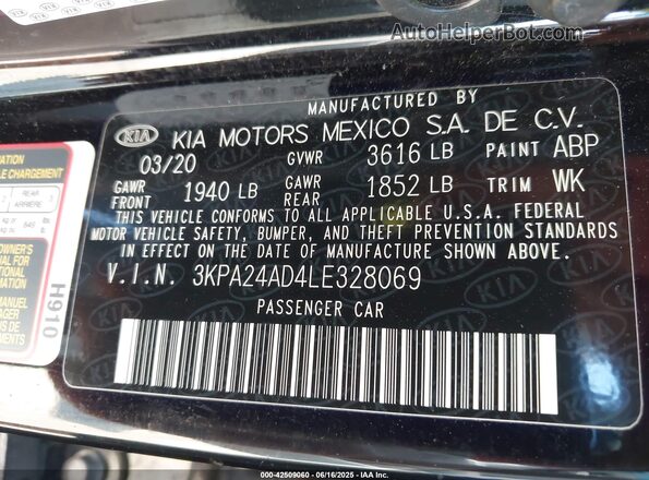 3KPA24AD4LE328069 2020 KIA RIO Black Շարժիչի բաժամունքի տեսք