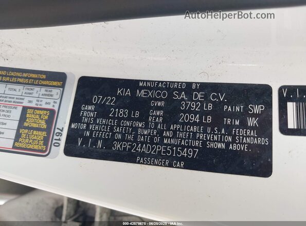 3KPF24AD2PE515497 2023 KIA FORTE White Widok komory silnika