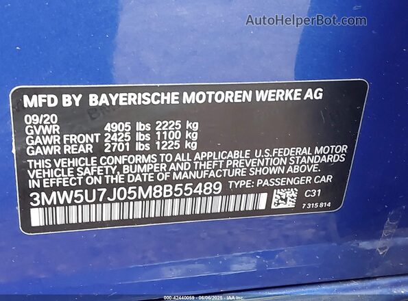 3MW5U7J05M8B55489 2021 BMW OTHER Синий Вид подкапотного пространства