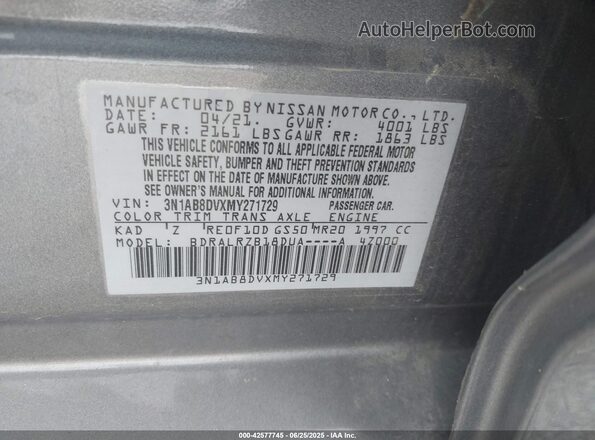 3N1AB8DVXMY271729 2021 NISSAN SENTRA Gray Engine compartment view