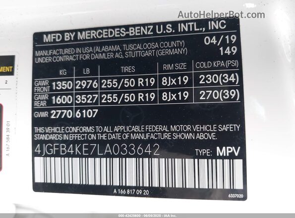 4JGFB4KE7LA033642 2020 MERCEDES-BENZ GLE 350 Белый Вид подкапотного пространства