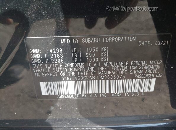 4S3GKAB65M3605975 2021 SUBARU IMPREZA Черный Вид подкапотного пространства