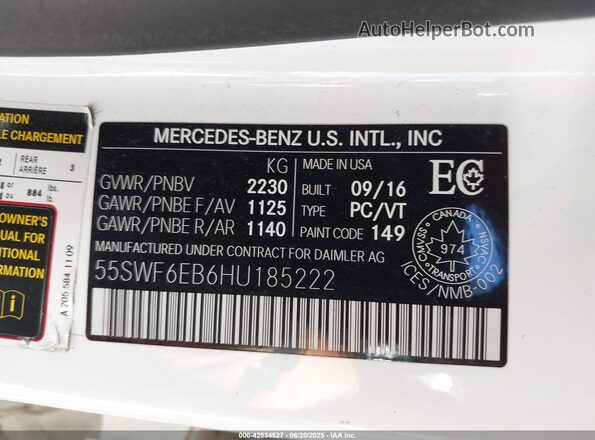 55SWF6EB6HU185222 2017 MERCEDES-BENZ AMG C 43 White Вид підкапотного простору