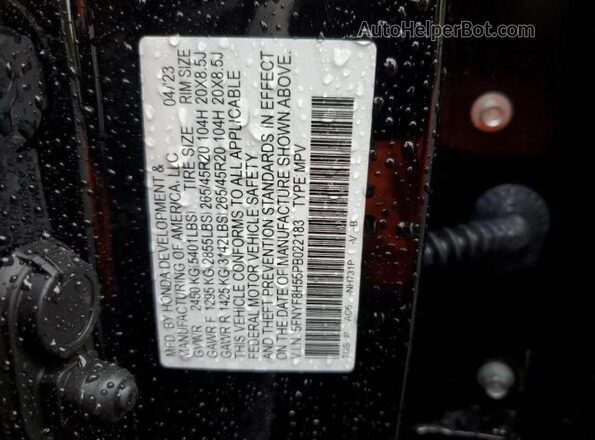 5FNYF8H55PB022183 2023 HONDA PASSPORT Black Սալոնի 360 աստիճան տեսք