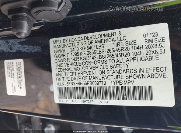 5FNYF8H56PB009779 2023 HONDA PASSPORT Black Շարժիչի բաժամունքի տեսք