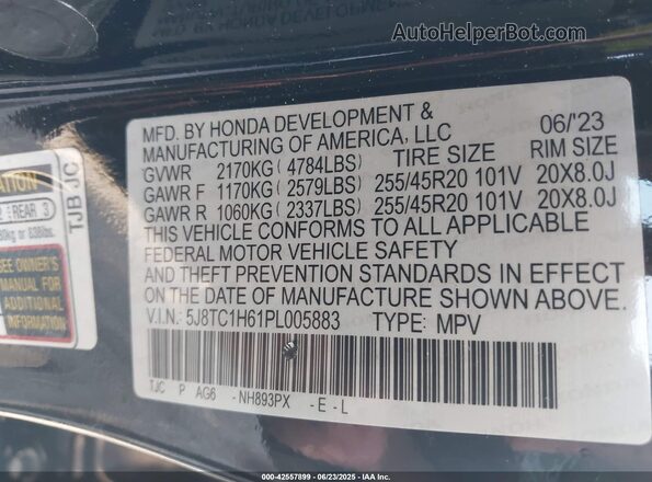 5J8TC1H61PL005883 2023 ACURA RDX Черный Вид подкапотного пространства