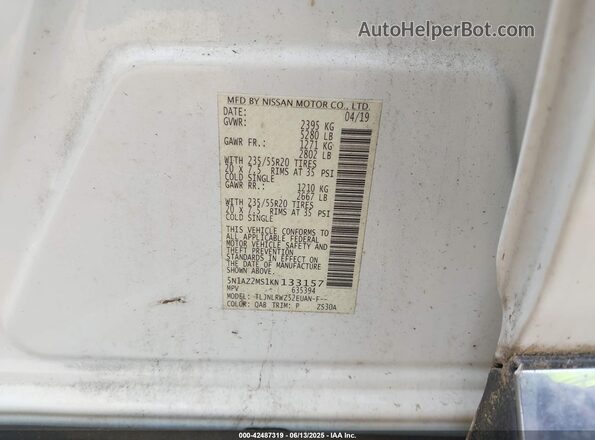 5N1AZ2MS1KN133157 2019 NISSAN MURANO Белый Вид подкапотного пространства