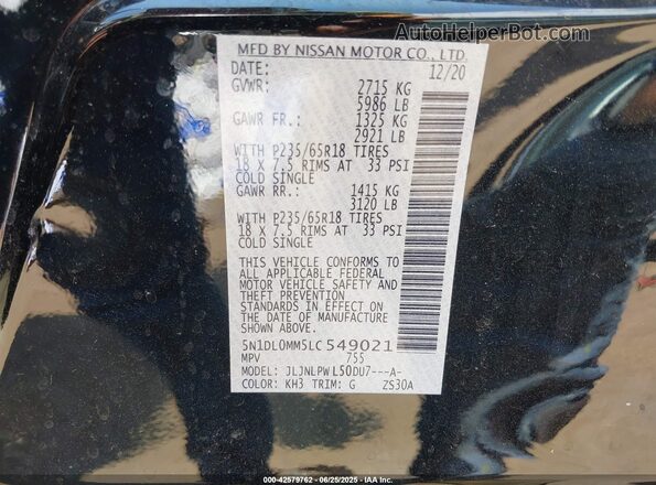 5N1DL0MM5LC549021 2020 INFINITI QX60 Черный Вид подкапотного пространства