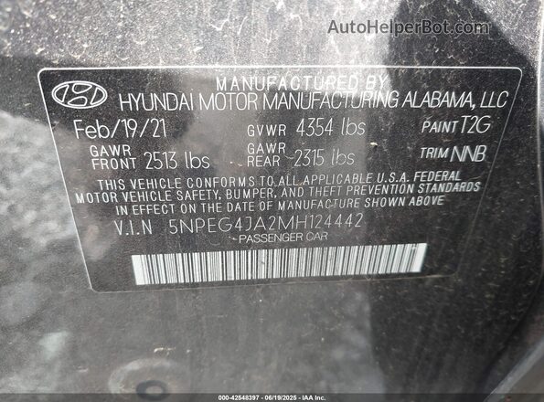 5NPEG4JA2MH124442 2021 HYUNDAI SONATA Gray Widok komory silnika