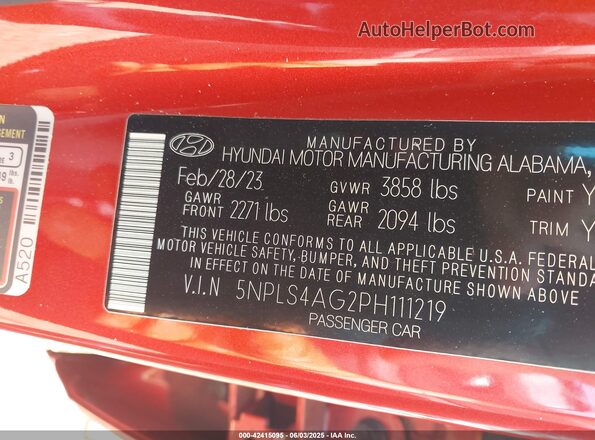 5NPLS4AG2PH111219 2023 HYUNDAI ELANTRA Красный Вид подкапотного пространства