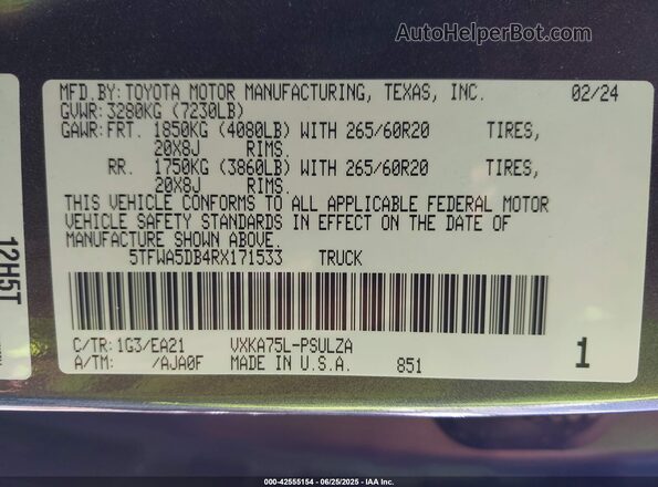 5TFWA5DB4RX171533 2024 TOYOTA LIMITED Серый Вид подкапотного пространства