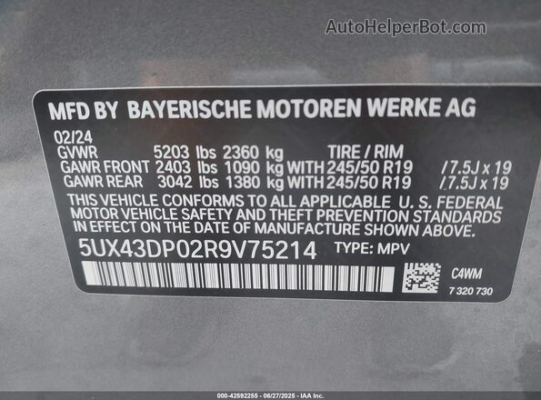 5UX43DP02R9V75214 2024 BMW X3 Серый Вид подкапотного пространства