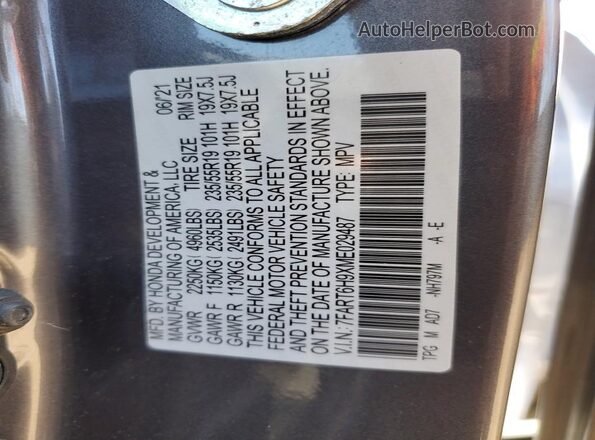 7FART6H9XME029487 2021 HONDA CR-V Gray Widok naklejki z numerem VIN