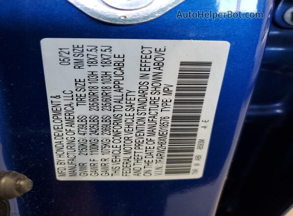 7FARW2H8XME018576 2021 HONDA CR-V Blue Widok naklejki z numerem VIN