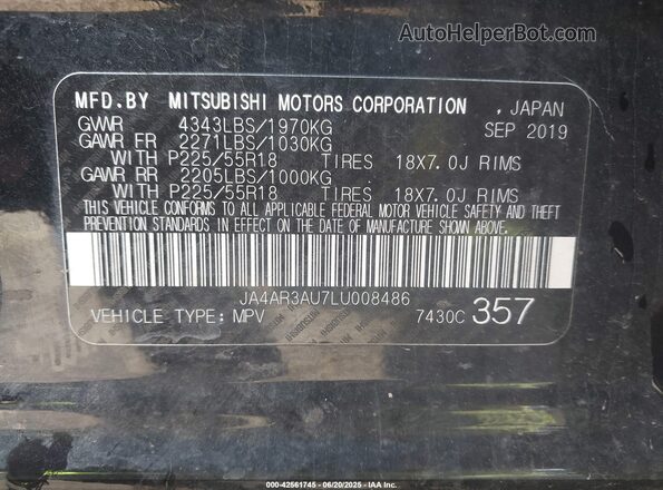JA4AR3AU7LU008486 2020 MITSUBISHI OUTLANDER SPORT Черный Вид подкапотного пространства