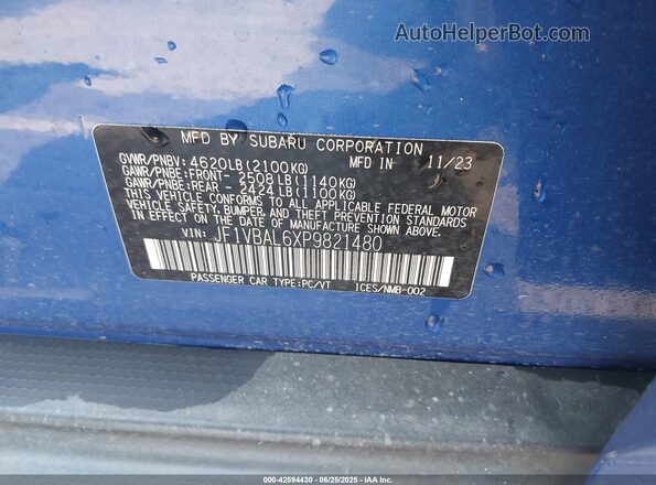 JF1VBAL6XP9821480 2023 SUBARU WRX Blue Widok komory silnika